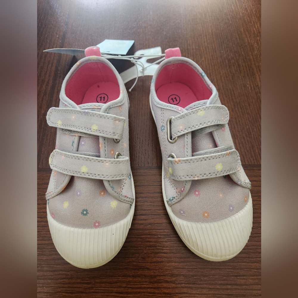 Cat & Jack Pink and Gray Velcro Sneakers with Classic Floral Design
